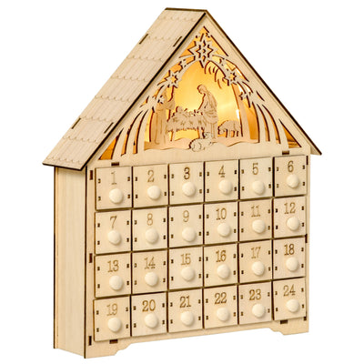 HOMCOM Wooden Lighted Christmas Advent Calendar - 24 Day Xmas Countdown with Drawers for Holiday Table Decoration, Natural 