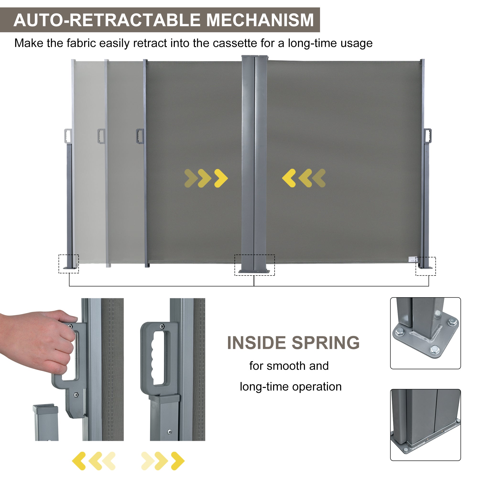 Outsunny Patio Privacy Divider: Double Side Retractable Sunshield for Garden Shade, Grey 