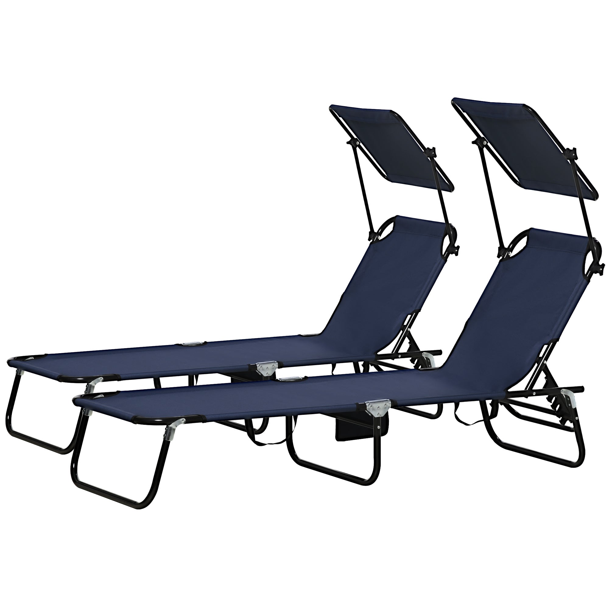 Outsunny Outdoor Chaise Lounge Chairs Set of 2 with Recliner Back and Sunshade for Pool Beach Patio Blue 
