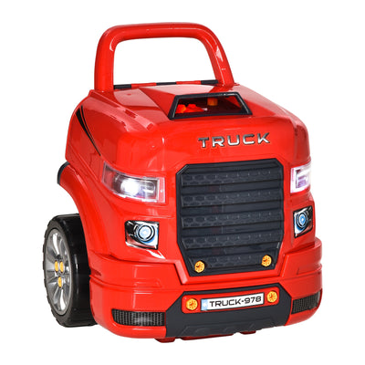 Qaba Educational Kids Truck Engine Toy Set Car Service Station Playset with Steering Wheel Horn Light RC Car Key Red 