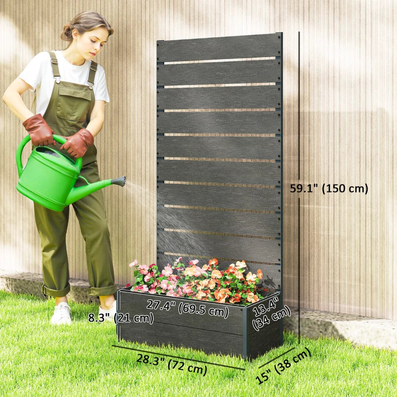 Raised Garden Bed with Trellis, Freestanding Elevated Planter Box for Climbing Vines, 28" x 15" x 59", Dark Grey