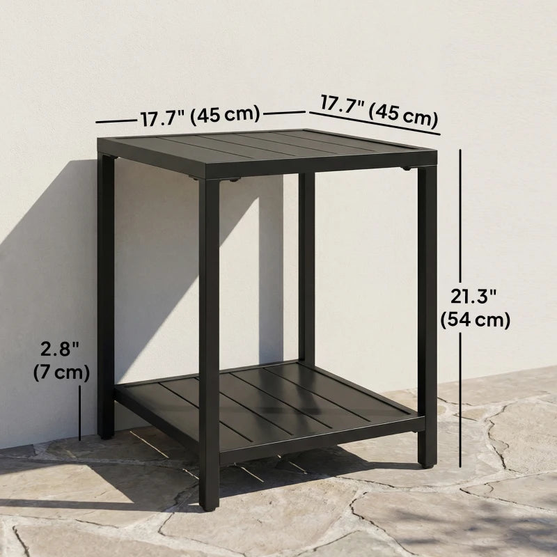 Outdoor Coffee Table 2-Tier Patio Coffee Table with Storage Shelf, Adjustable Feet for Garden Balcony Poolside Black