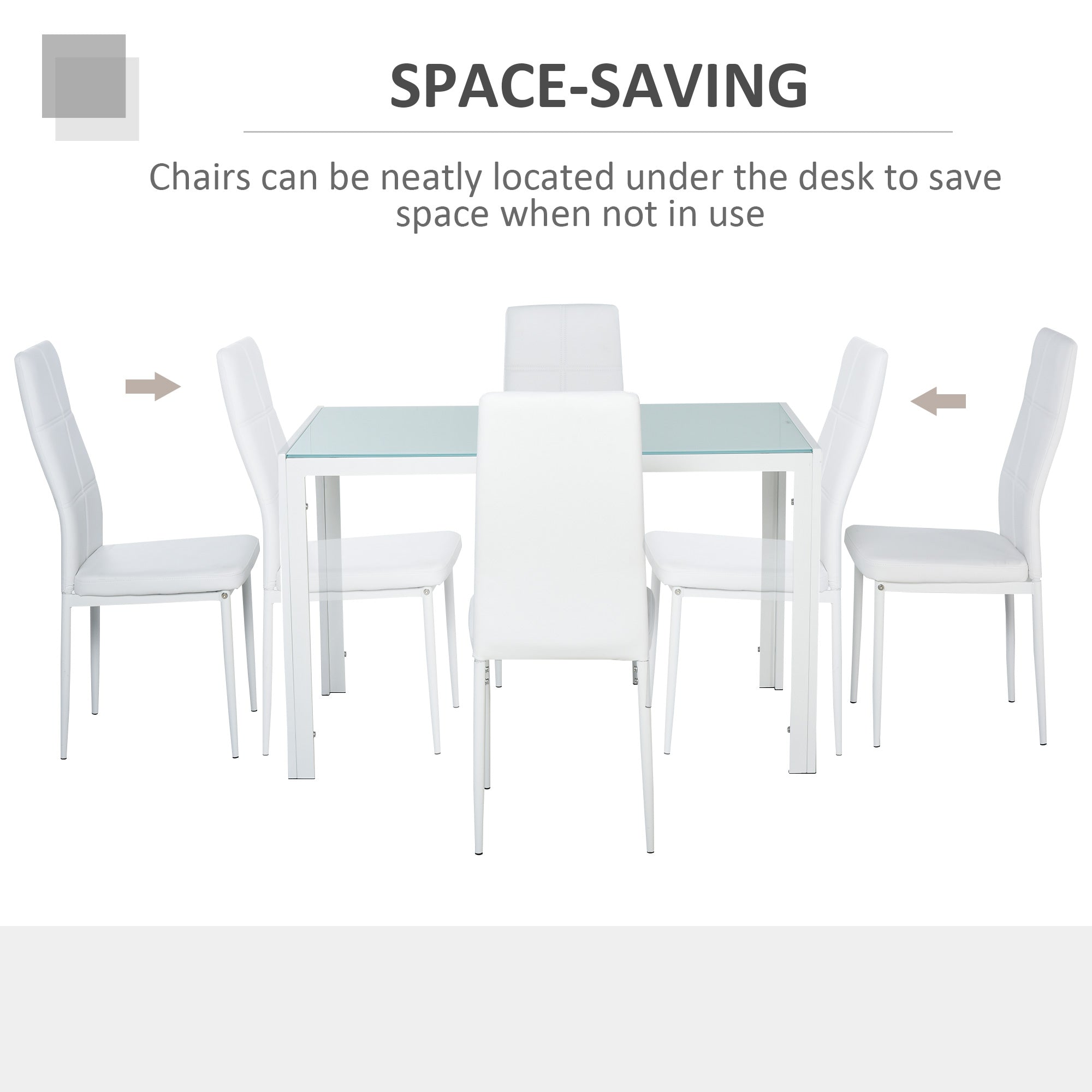 HOMCOM Dining Table Set for 4, 5-Piece Rectangular Glass Kitchen Table with Chairs with Metal Frame and Faux Leather Upholstery 