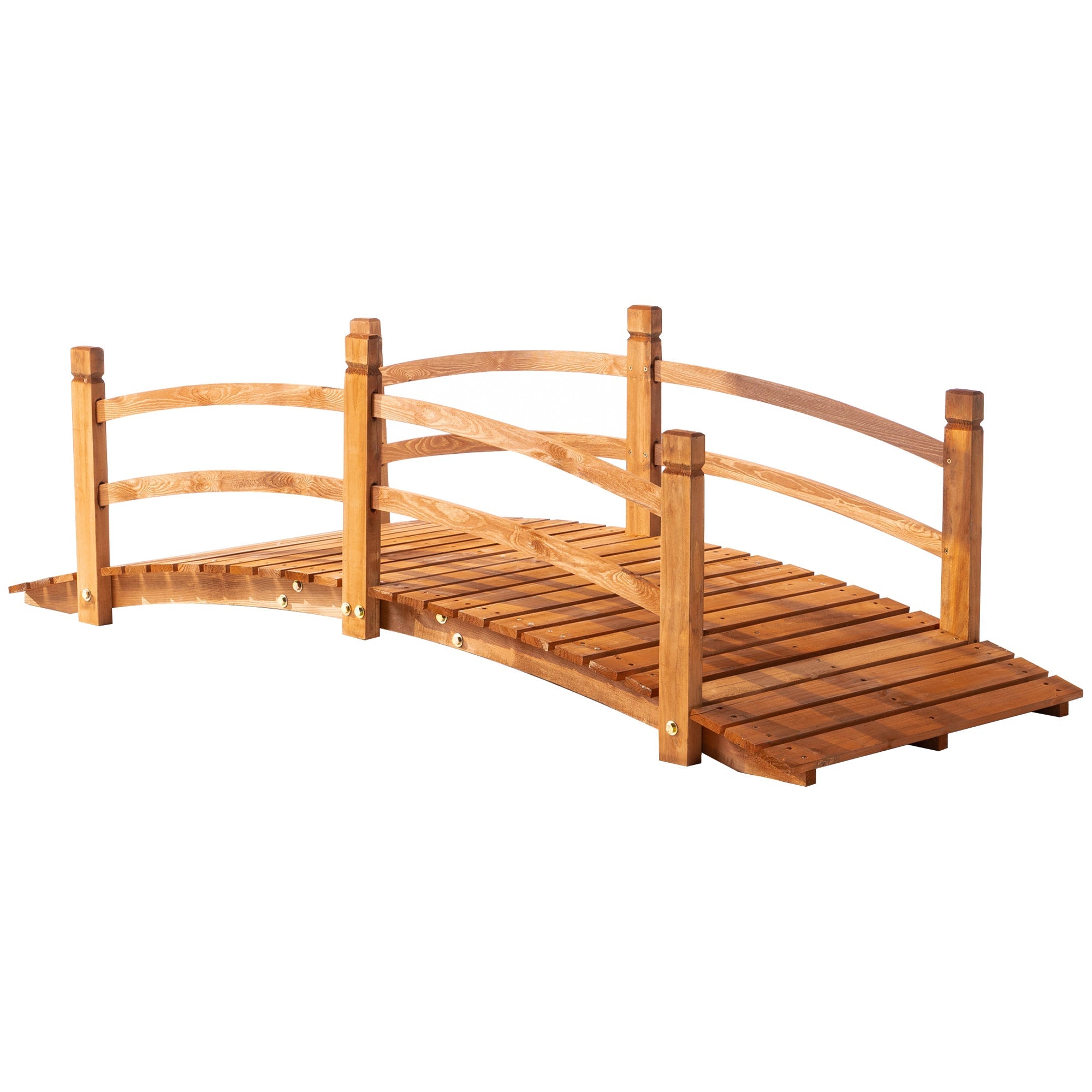Outsunny 6FT Wooden Garden Bridge with Guardrails Classic Arc Footbridge for Stream Pond Walkway Outdoor Decor Orange 