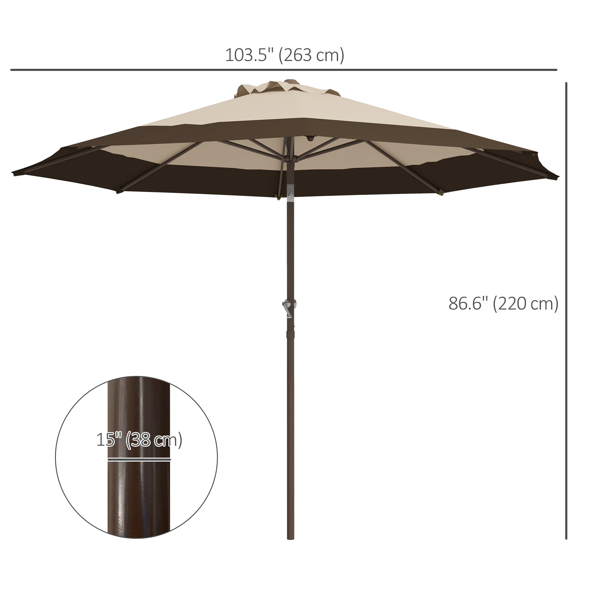 Outsunny Patio Market Umbrella: 9x9ft Outdoor Table Parasol with Tilt Crank Canopy, Deep Brown 