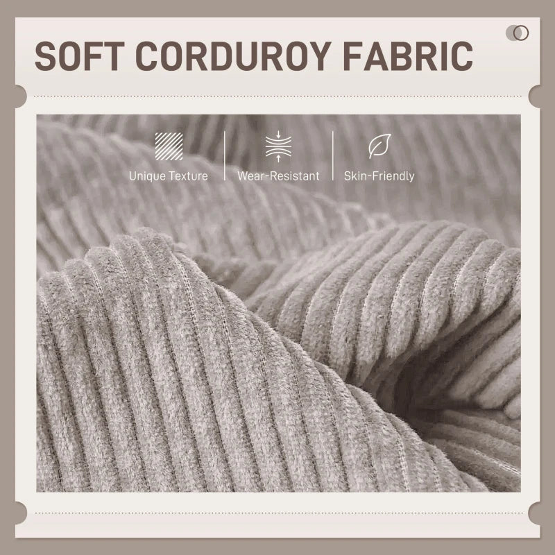 Modern Couch, 3 Seater Sofa, Corduroy Loveseat with Rubberwood Legs and Extra-Wide Seat, Light Grey
