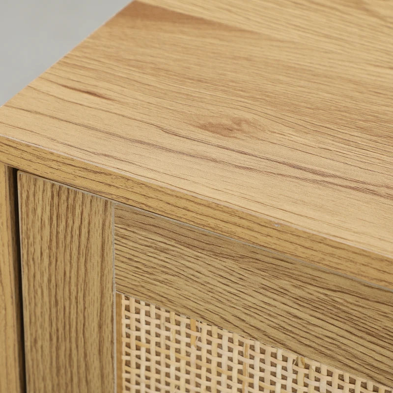 Bohemian Sideboard with Rattan Doors & Adjustable Shelf, Natural Wood Finish