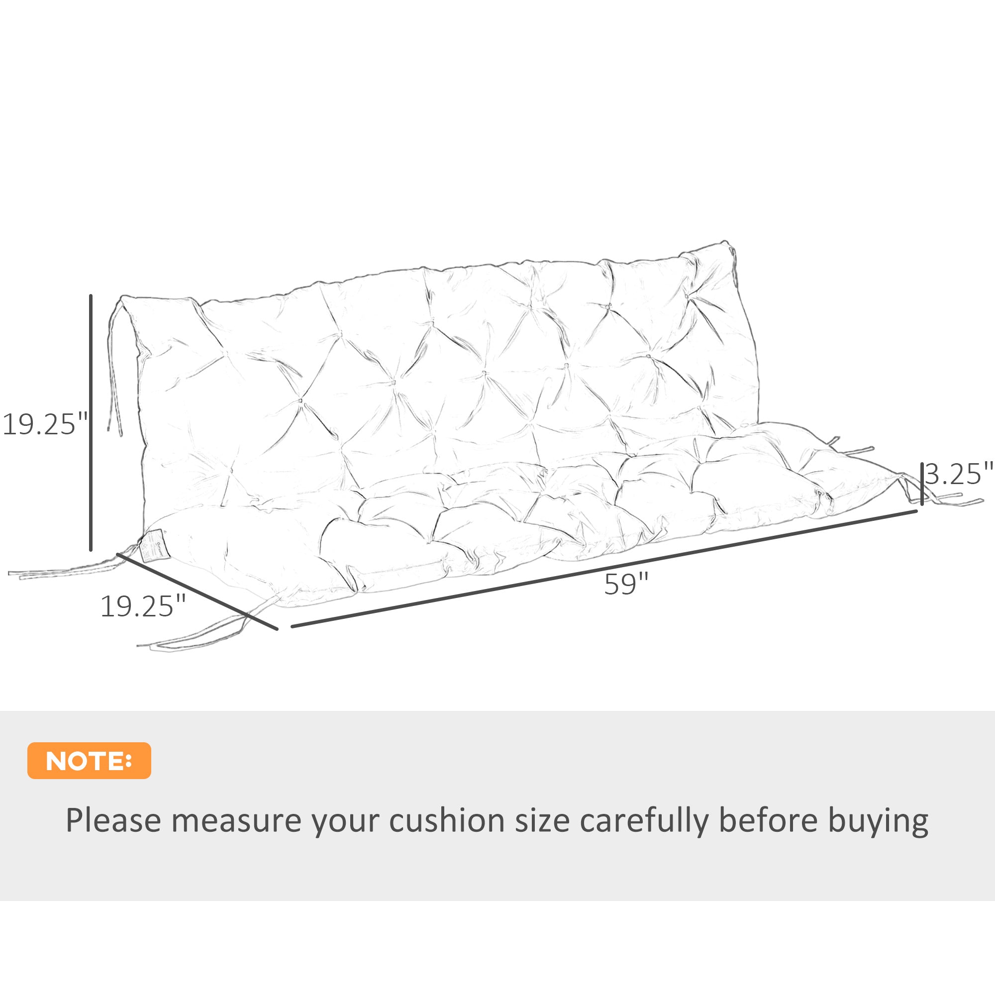 Outsunny 3 Seater Outdoor Seat Pads Bench Swing Chair Replacement Cushions Backrest for Patio Garden, Black 