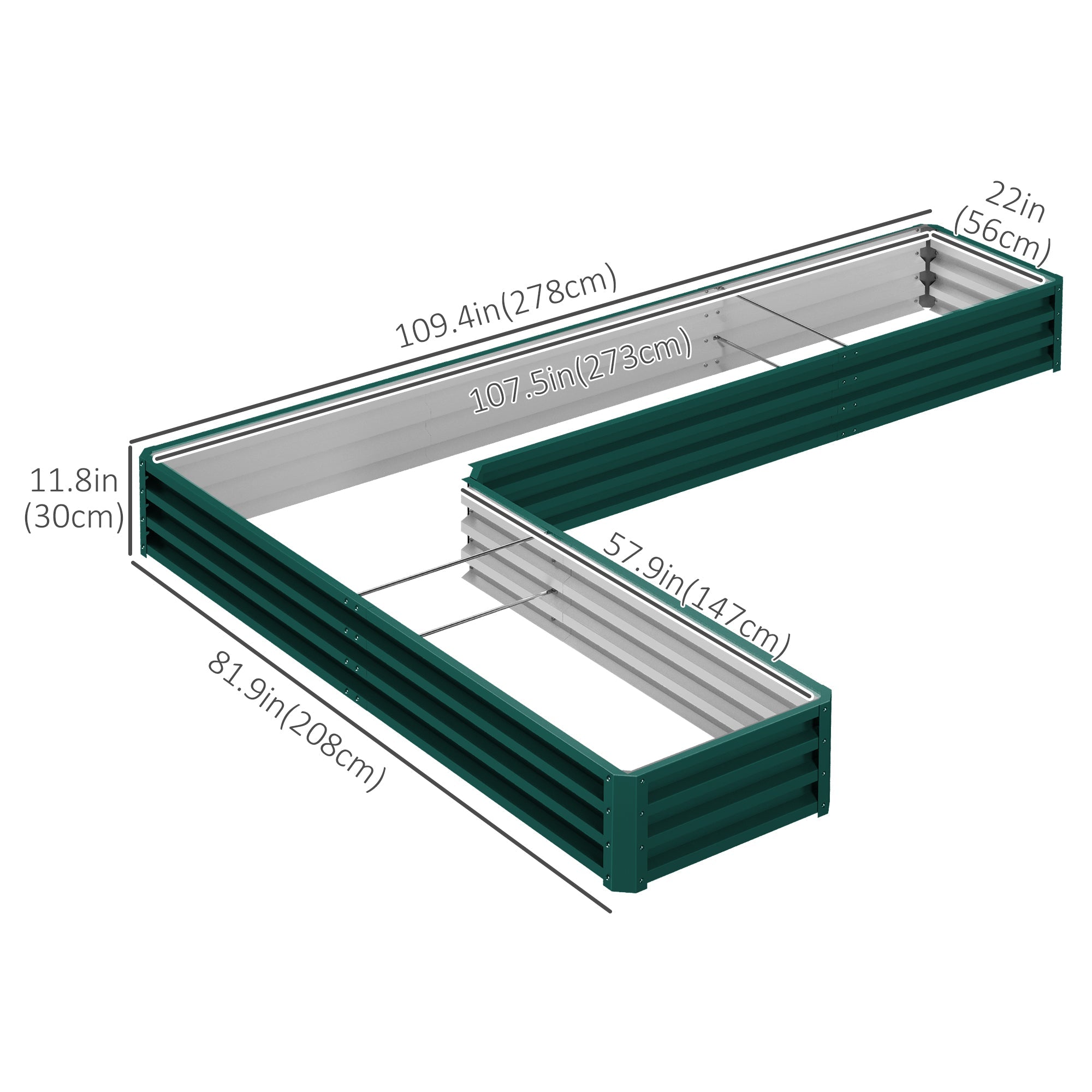 Outsunny Galvanized Raised Garden Bed Steel Planter Box with Rods for Vegetables Flowers Herbs 82" x 109" x 12" Green 