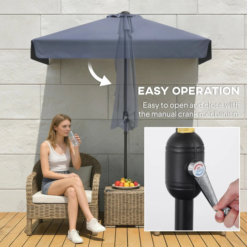 7.5ft Half Umbrella Semi Patio Parasol with Crank Handle, Top Vent for Garden, Balcony- NO BASE INCLUDED, Dark Blue