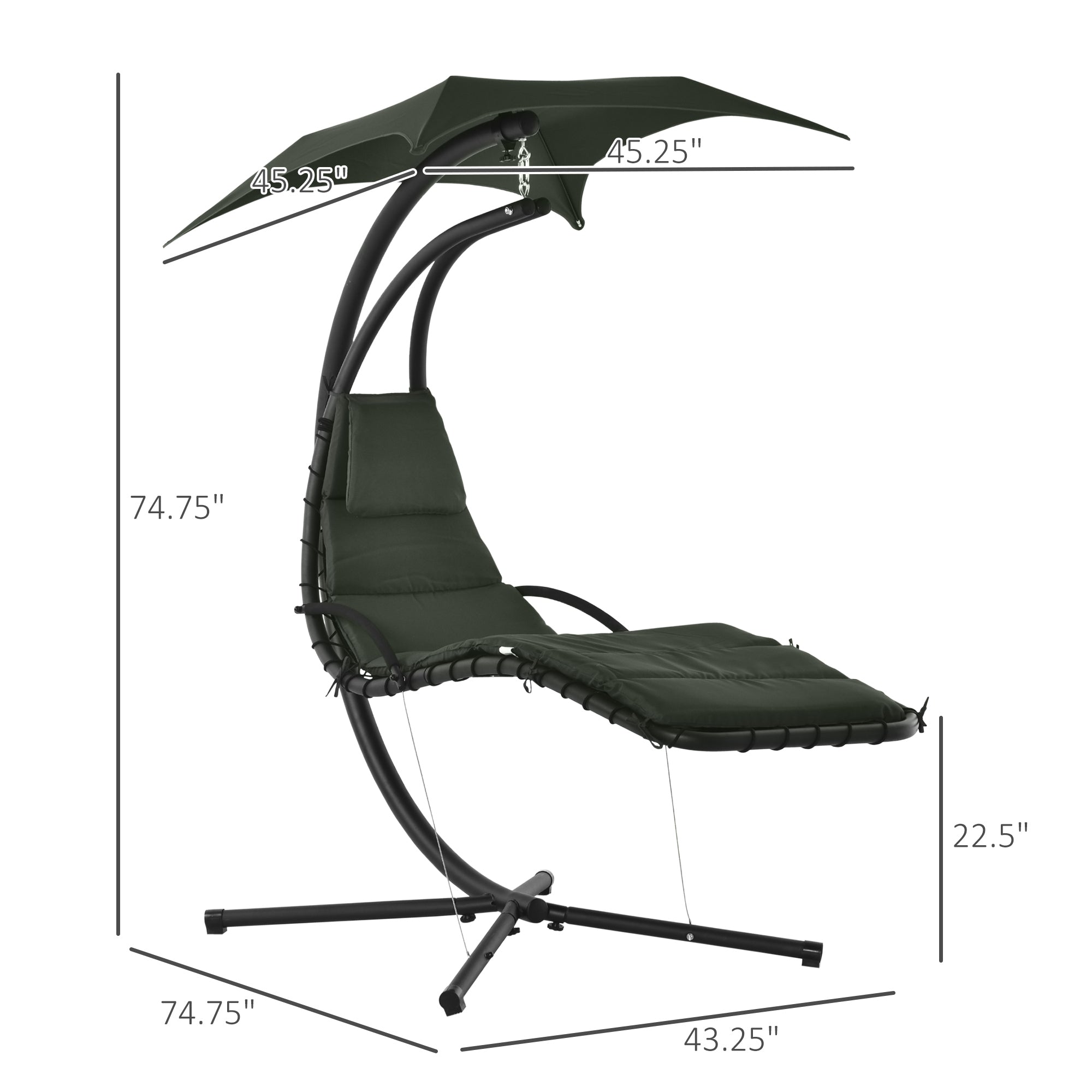 Outsunny Floating Chaise Lounge Outdoor Swing Chair Hammock with Stand Canopy Charcoal Grey 