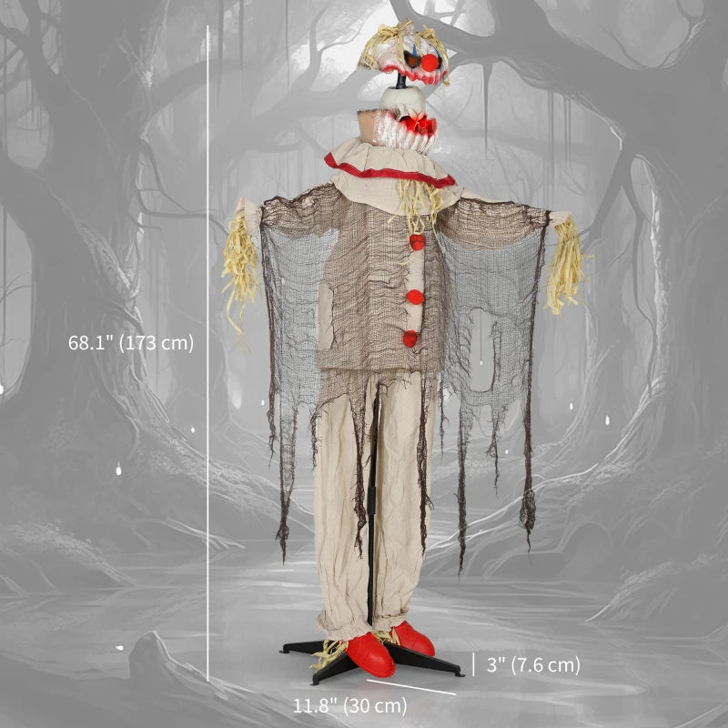 Outsunny 68" Life-Size Animated Pumpkin Clown – LED Eyes, Battery Operated Halloween Prop 