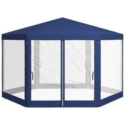 Outsunny Hexagon Party Tent, Patio Gazebo with Netting Mesh, Blue 