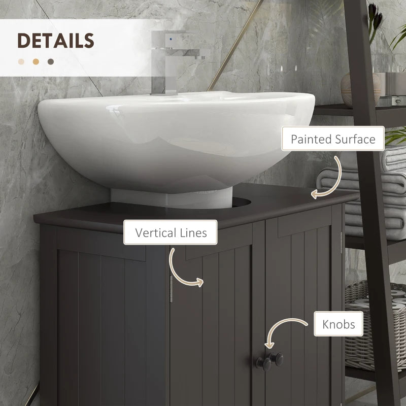 Bathroom Vanity, 24" Pedestal Sink Bathroom Vanity Furniture with 2 Doors and Shelf, Coffee