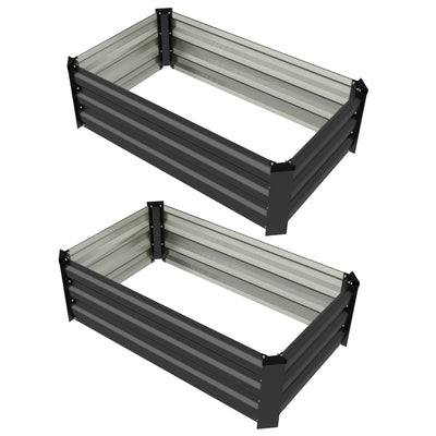Outsunny Set of 2 Galvanized Raised Garden Beds in Grey - Outdoor Planter Boxes for Flowers, Herbs & Vegetables 