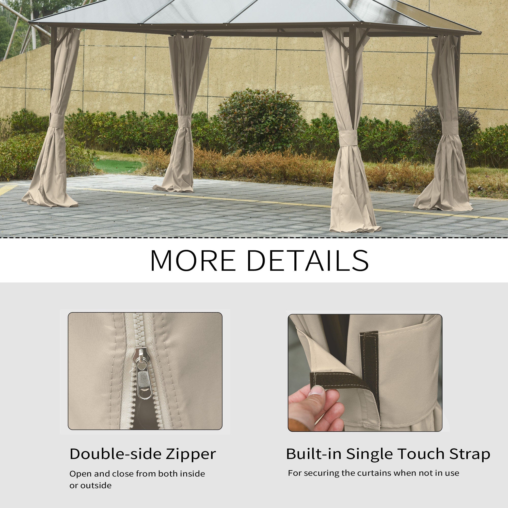 Outsunny 10' x 12' Gazebo Curtain Universal Gazebo Sidewall Set with 4 Panels, Hooks/C-Rings Included, Beige 