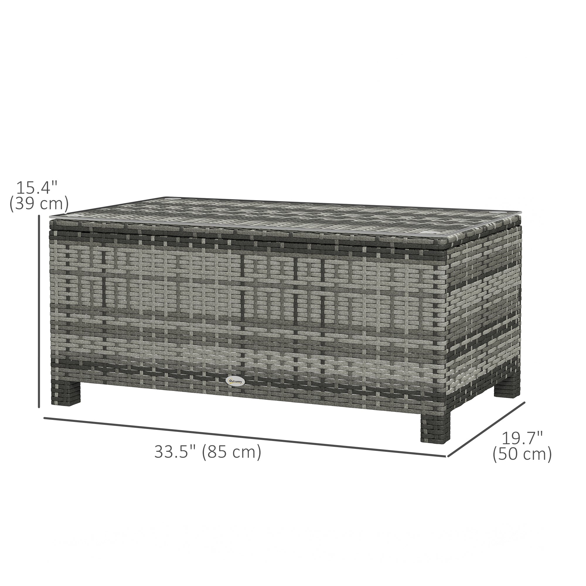 Outsunny Rattan Wicker Coffee Table with Glass Top Outdoor Garden Patio Furniture Brown Tempered 