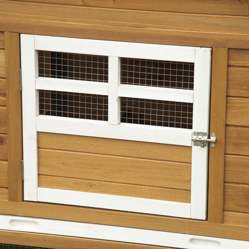 79" Wooden Chicken Coop, Outdoor Hen House, Poultry Habitat with Removable Tray, Nesting Box, Run, Ramp, Brown