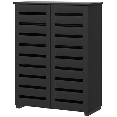 HOMCOM Shoe Storage Cabinet, Shoe Cabinet with 2 Slatted Doors for 15 Pairs of Shoes, Black 