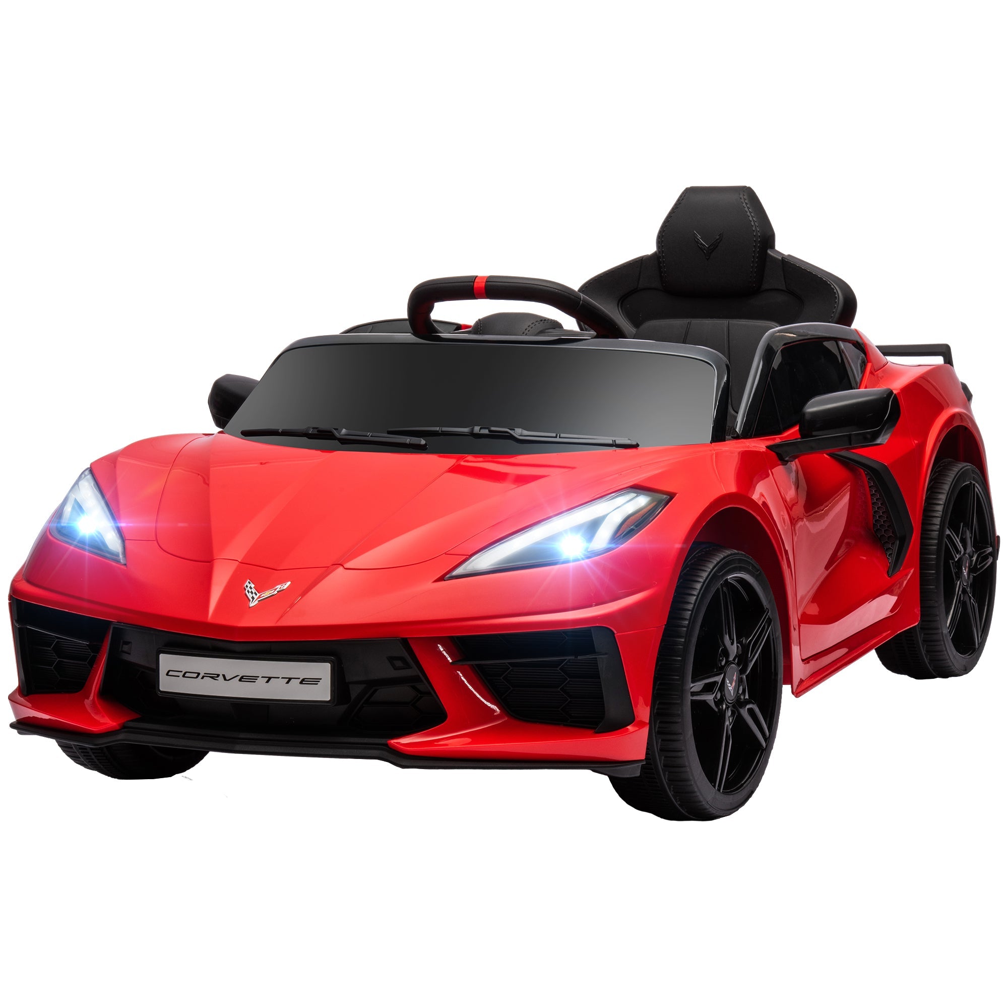 Qaba 12V Kids Electric Car Corvette Licensed Remote Control Suspension Music Headlight Slow Start Red Ride On Vehicle 