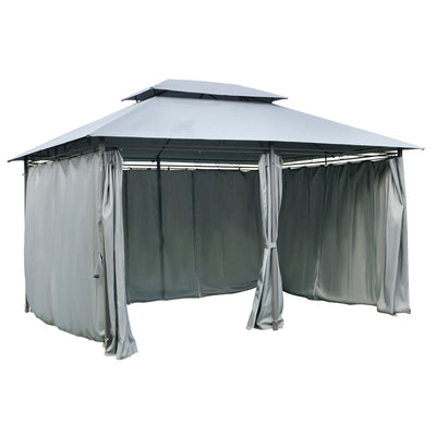 Outsunny 13'L x 10'W x 8.7'H Patio Gazebo Outdoor 2-Tiers Garden Canopy Yard Sunshade Shelter with Curtains Grey 