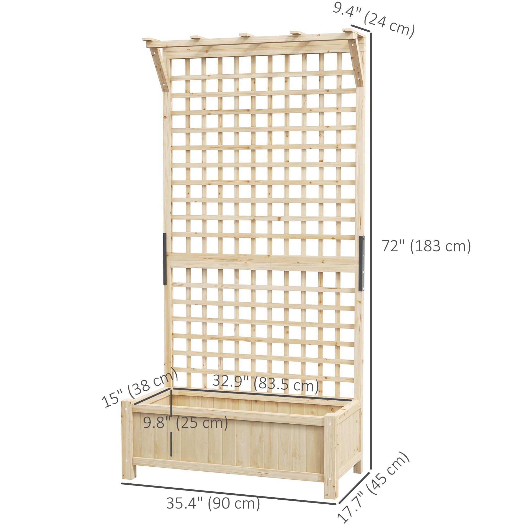 Outsunny Wood Planter with Trellis for Vine Climbing, Raised Garden Bed, Privacy Screen for Backyard, Patio, Deck, Natural Wood 