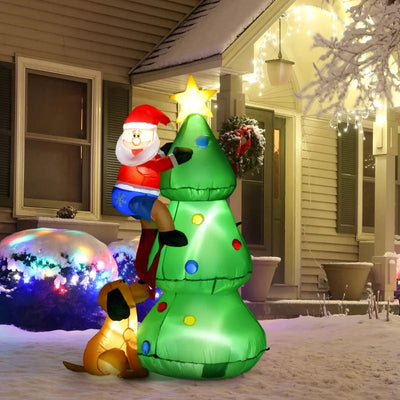 HOMCOM 5.9ft Inflatable Christmas Tree, Santa Claus, Dog, LED Lights, Indoor, Outdoor, Home, Garden, Lawn, Decoration 