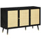 HOMCOM Black & Natural Rattan Sideboard: Kitchen Buffet Cabinet with Storage Shelves & Wood Legs for Living Areas