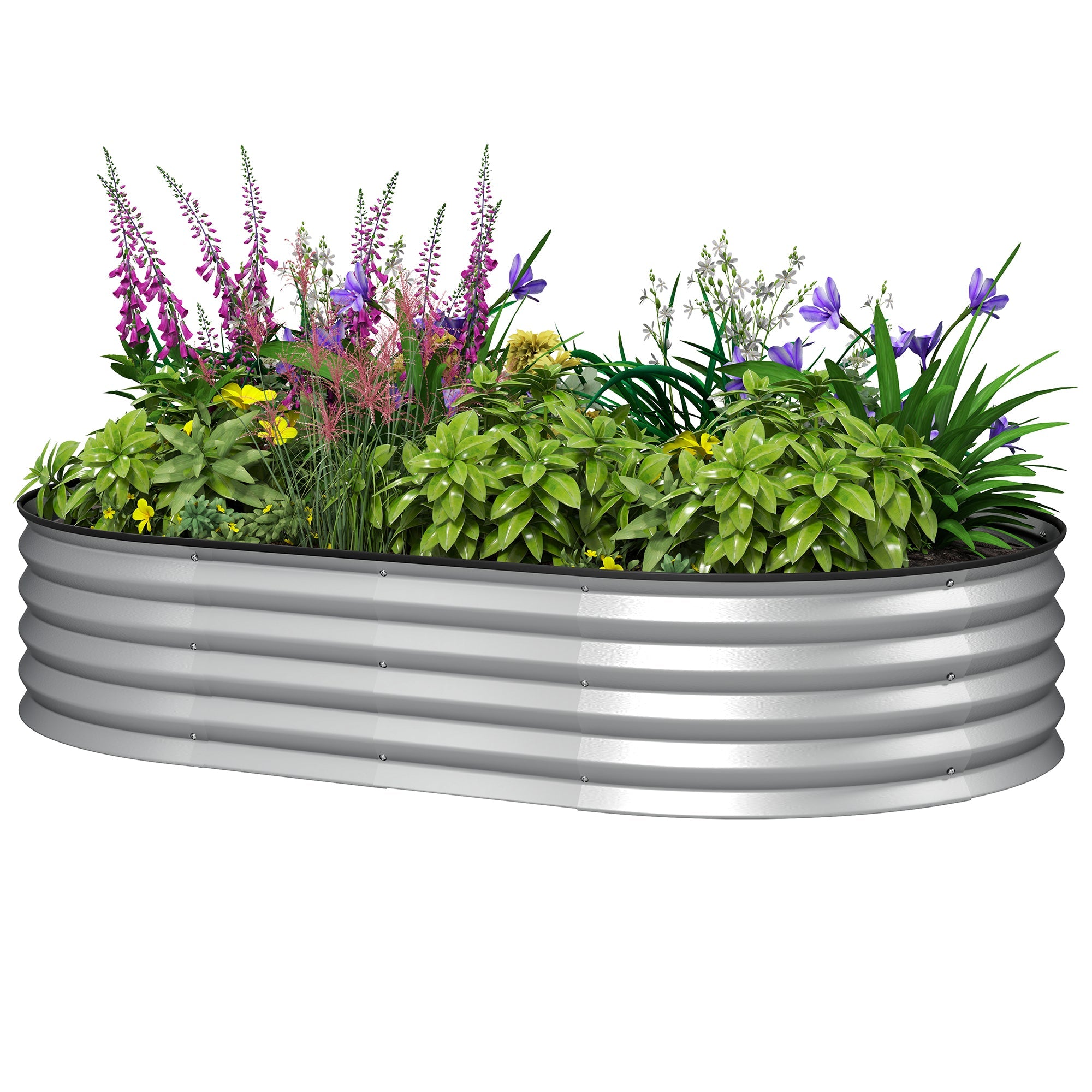 Outsunny 5' x 3' x 1' Large Outdoor Planter Box, Galvanized Raised Garden Bed with Metal Plant Stake, Silver 