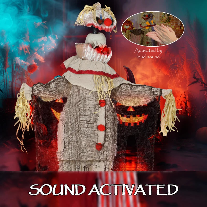 Outsunny 68" Life-Size Animated Pumpkin Clown – LED Eyes, Battery Operated Halloween Prop 