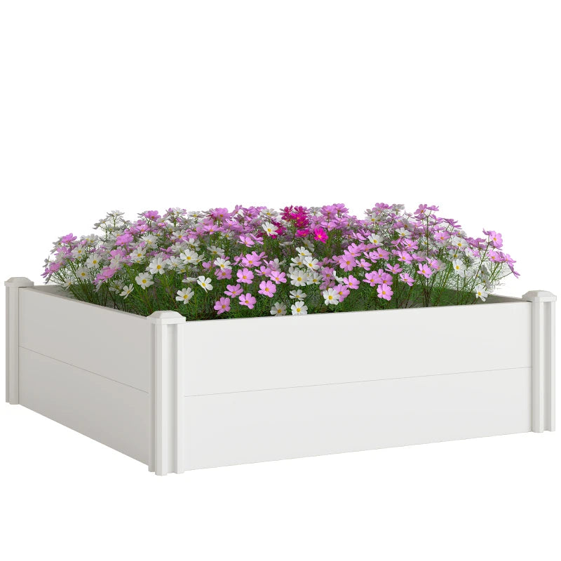 Vinyl Raised Garden Bed Kit, 3 x 3 x 1ft Modular Elevated Garden Box with Slotting Legs and Open Bottom, White