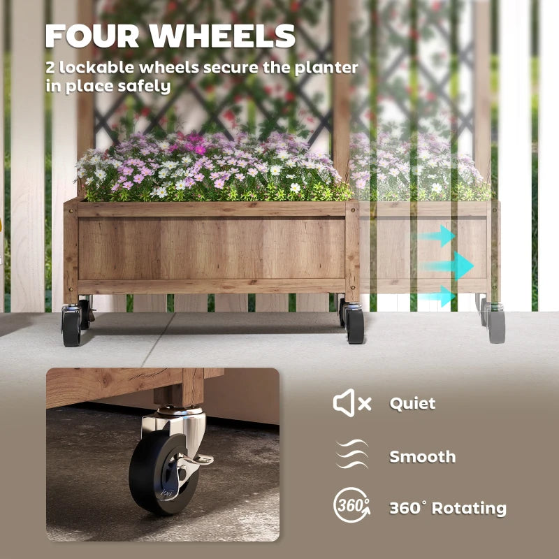 Raised Garden Bed with Metal Trellis, Elevated Planter Box with Wheels and Drainage Holes, 20.5" x 9.8" x 38.2", Brown