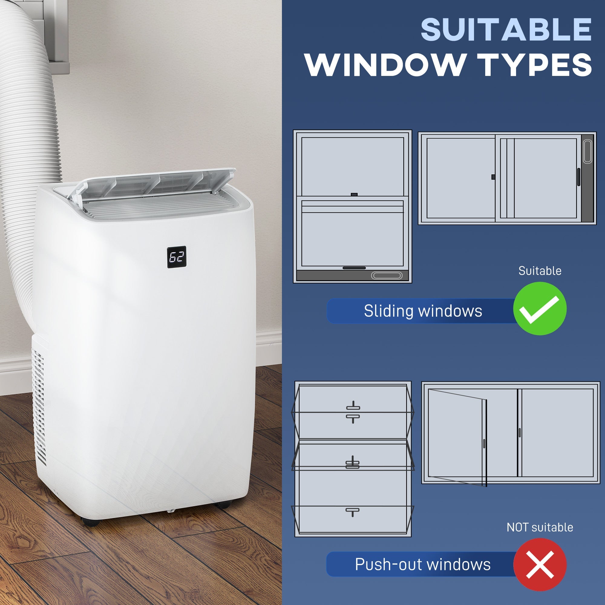 HOMCOM 12000 BTU Portable Air Conditioner, AC Unit with Cool, Dehumidifier, Fan, 550 Sq. ft, 24H Timer On Off, Window Kit 