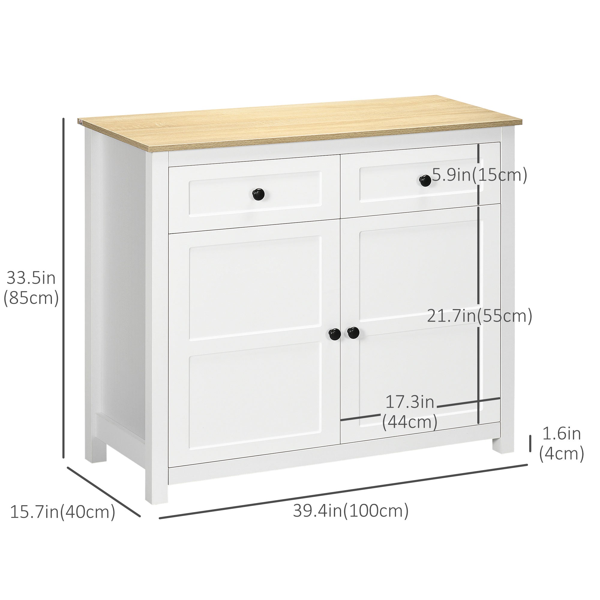 HOMCOM Contemporary Organizer: Sideboard Kitchen Storage Cabinet with Drawers, Adjustable Shelf for Entryway, Living Room, White 