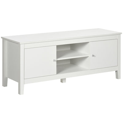 HOMCOM Modern White TV Stand for 55" TVs with Storage Cupboards Shelves Minimalist Living Room Furniture 
