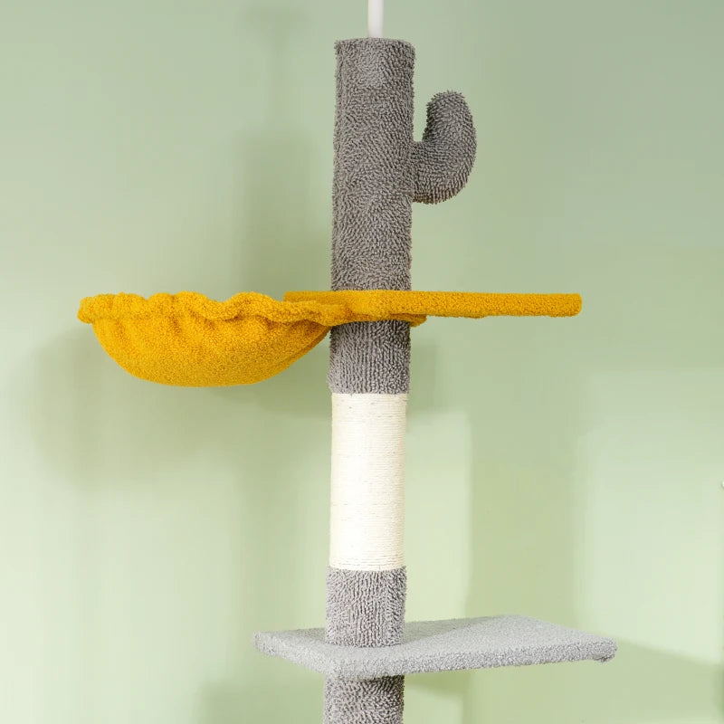 Floor to Ceiling Cat TreeTower with 90.5"-108" Adjustable Height, Scratching Posts, Hammock, Comdo, Toy Ball, Light Grey