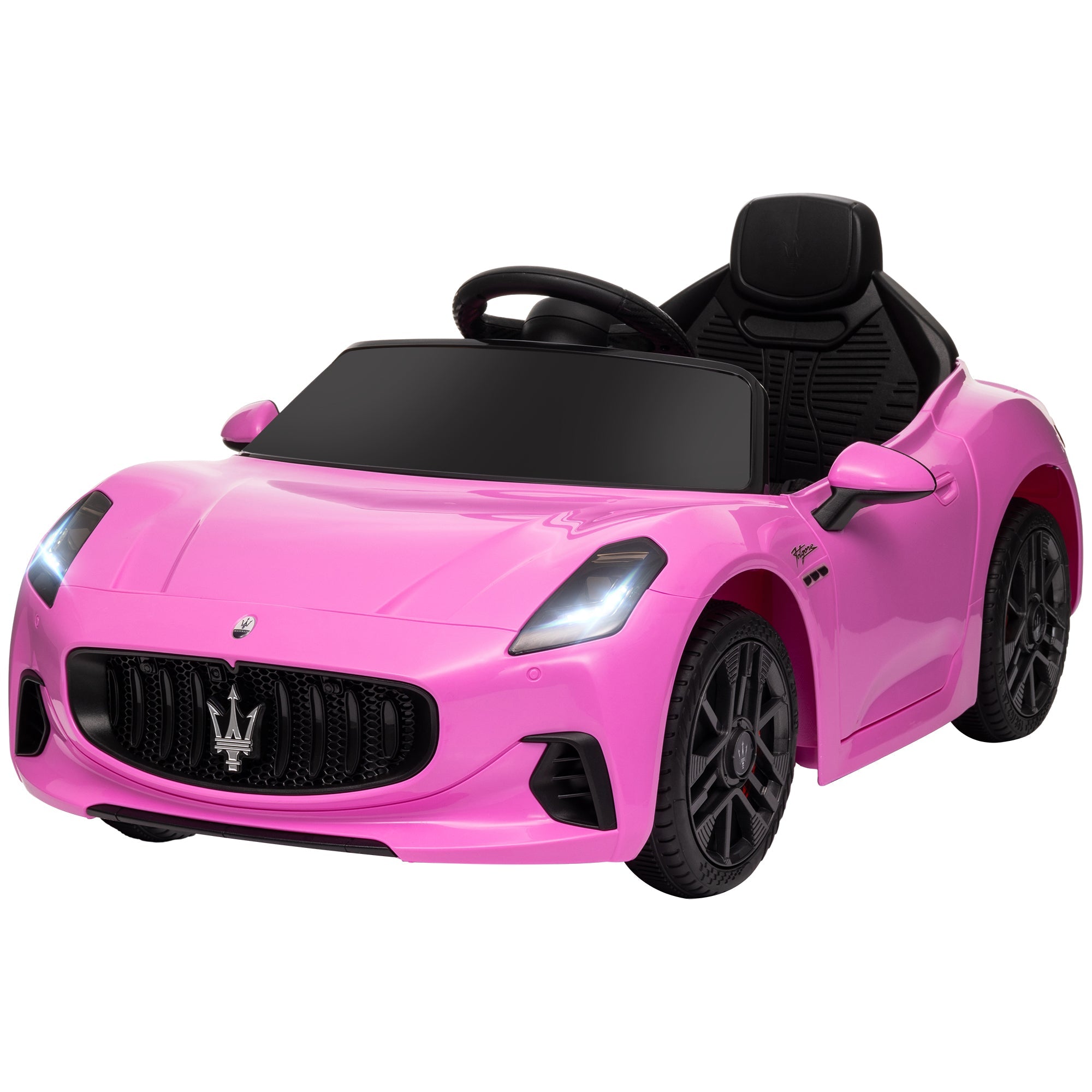 Qaba 12V Maserati Gran Turismo Licensed Kids Electric Car w/ Remote Control, Soft Start, LED Lights, Music, Horn, MP3, Pink 