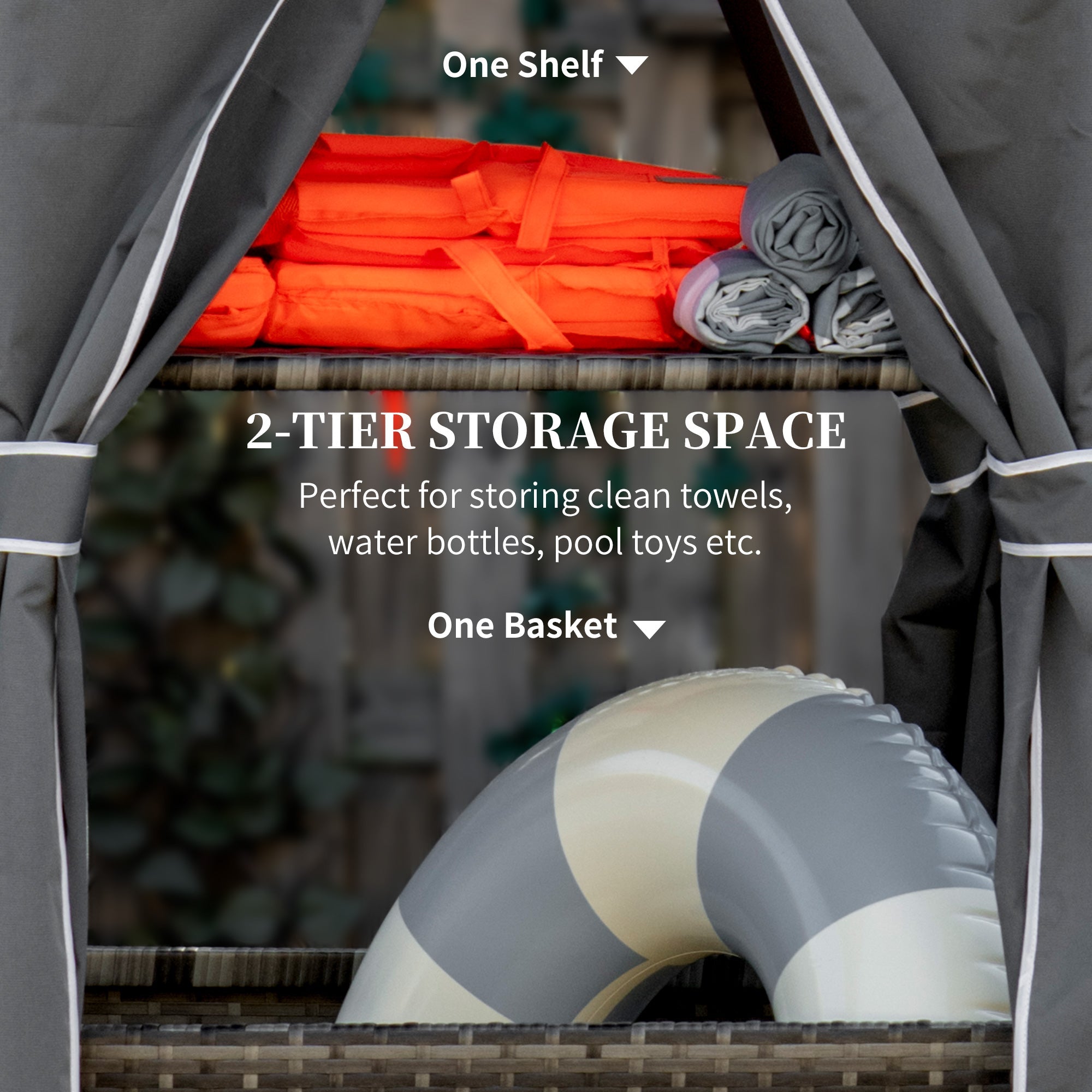 Outsunny Rolling Towel Rack Pool Outdoor Covered Caddy Shelf Basket PE Rattan Wicker 