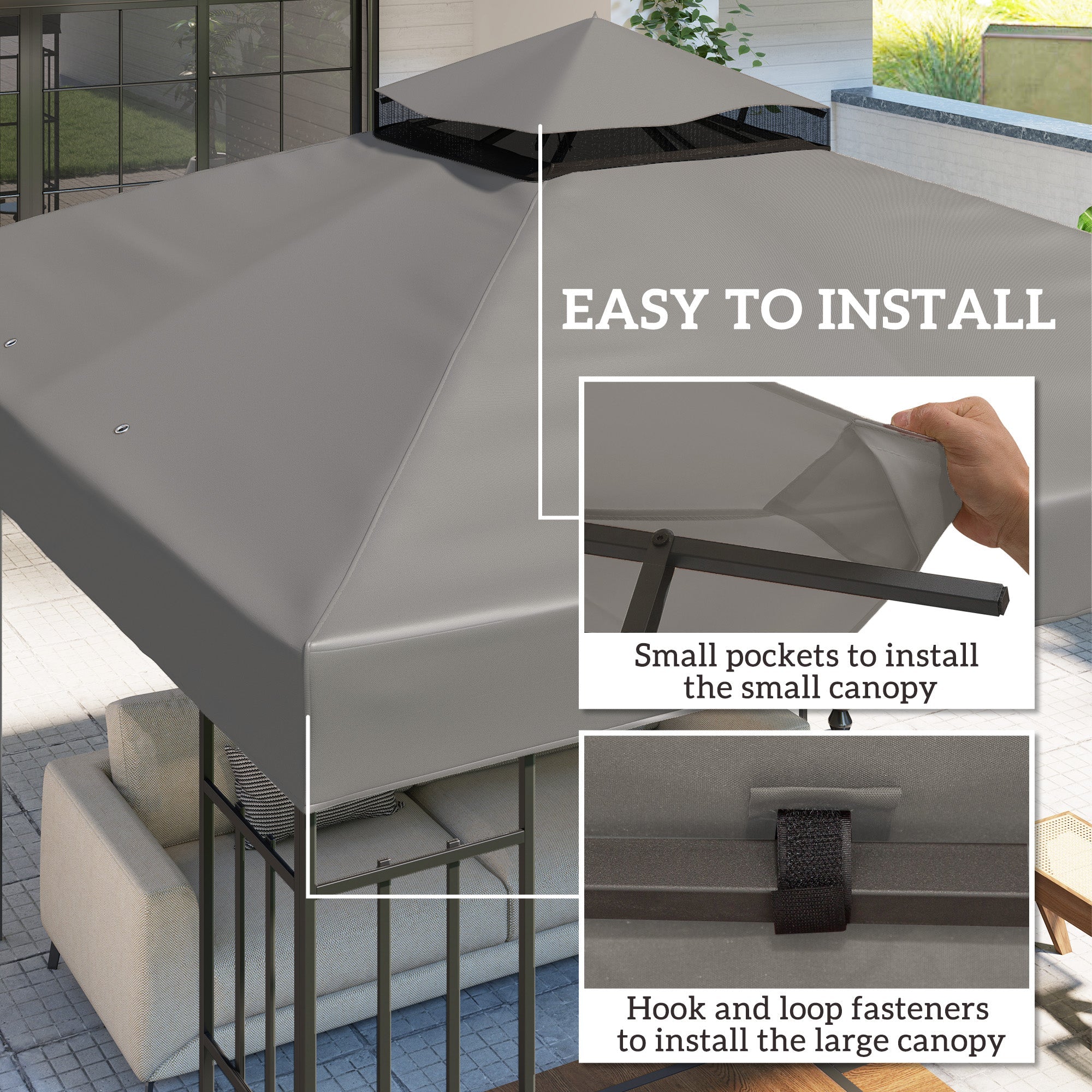 Outsunny 10' x 10' Gazebo Canopy Replacement Cover, 2-Tier Garden Gazebo Roof Replacement, UPF30+, TOP COVER ONLY, Grey 