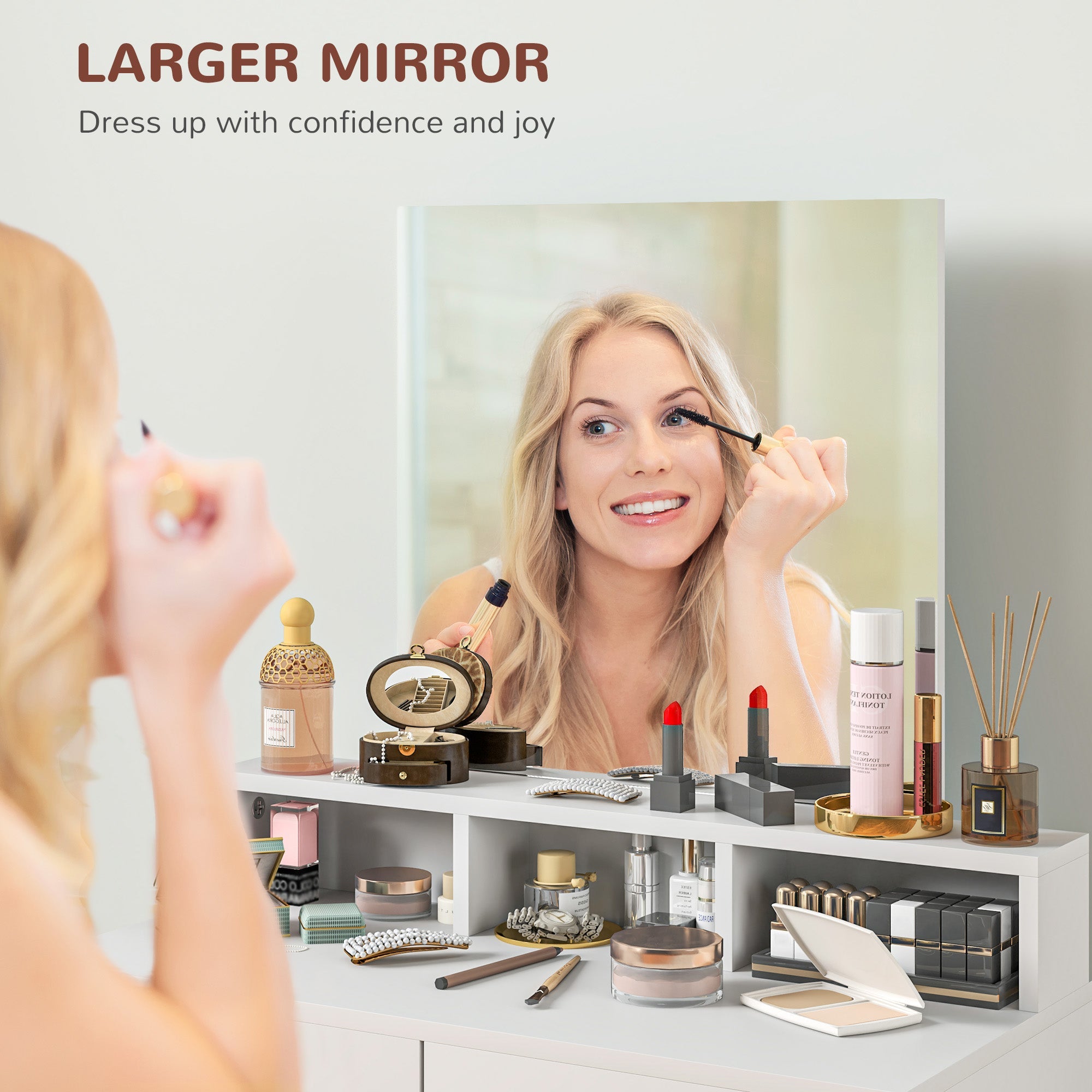 HOMCOM Makeup Vanity Desk with Mirror, for Bedroom, Modern Dressing Table with Drawers, Compartments, White 