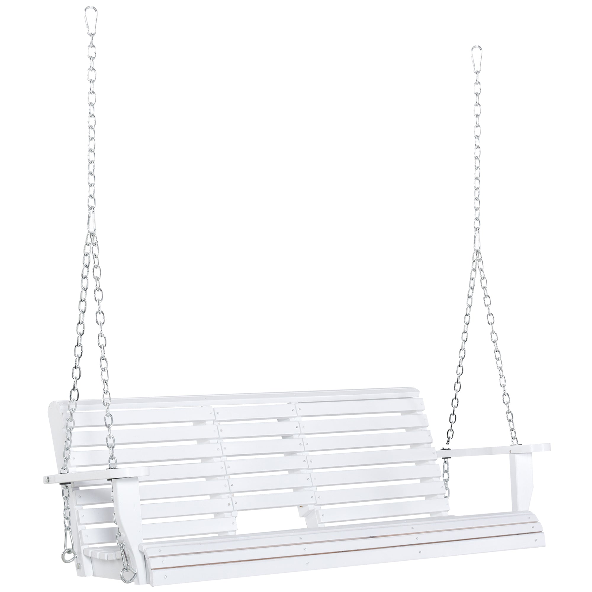 Outsunny 2 to 3 Seater Porch Swing Wood Patio Swing Chair Swing Bench with Foldable Table, Cup Holders, Steel Chains Garden, Patio 