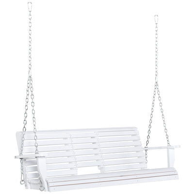 Outsunny 2 to 3 Seater Porch Swing Wood Patio Swing Chair Swing Bench with Foldable Table, Cup Holders, Steel Chains Garden, Patio 