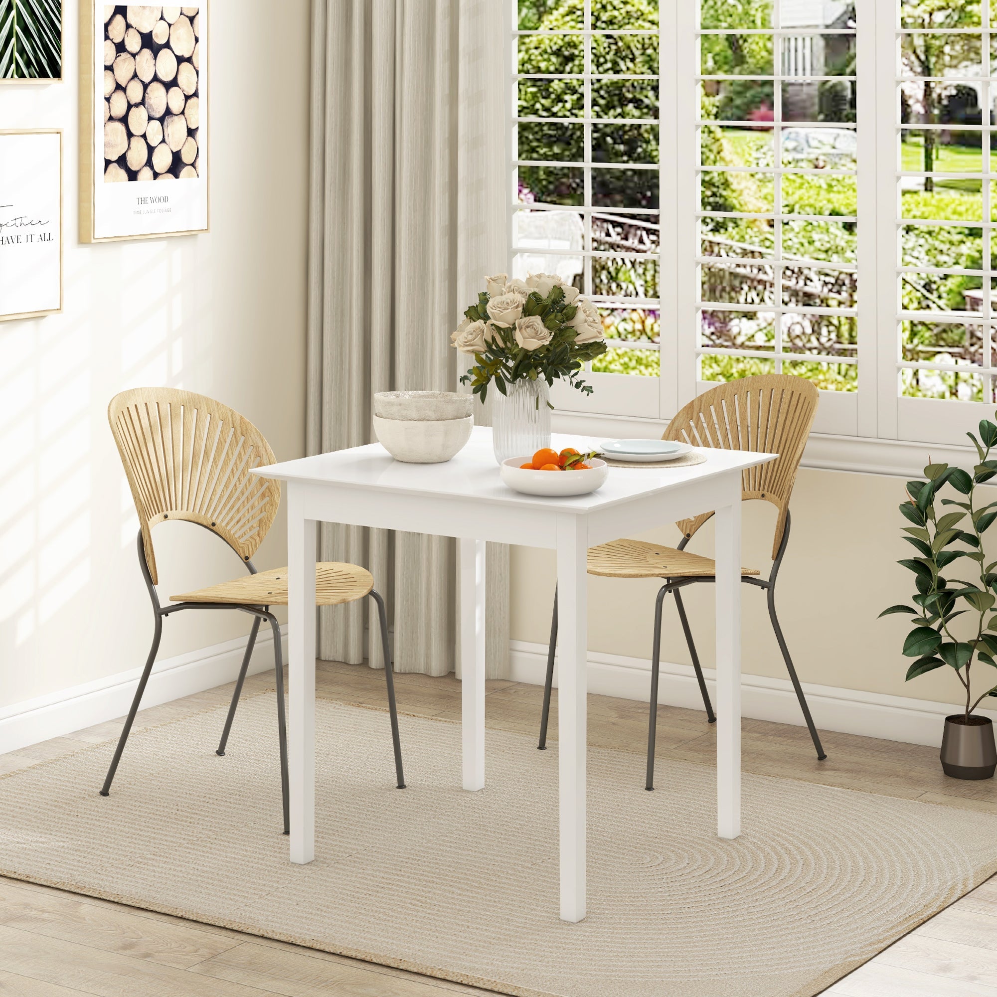HOMCOM 30" Square Dining Table, Farmhouse Dining Room Table with Pine Wood Frame, Space Saving Small Kitchen Table, White 