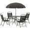 Outsunny 6PC Garden Dining Set with Umbrella Outdoor Patio Furniture Round Table Folding Chairs Cream-white