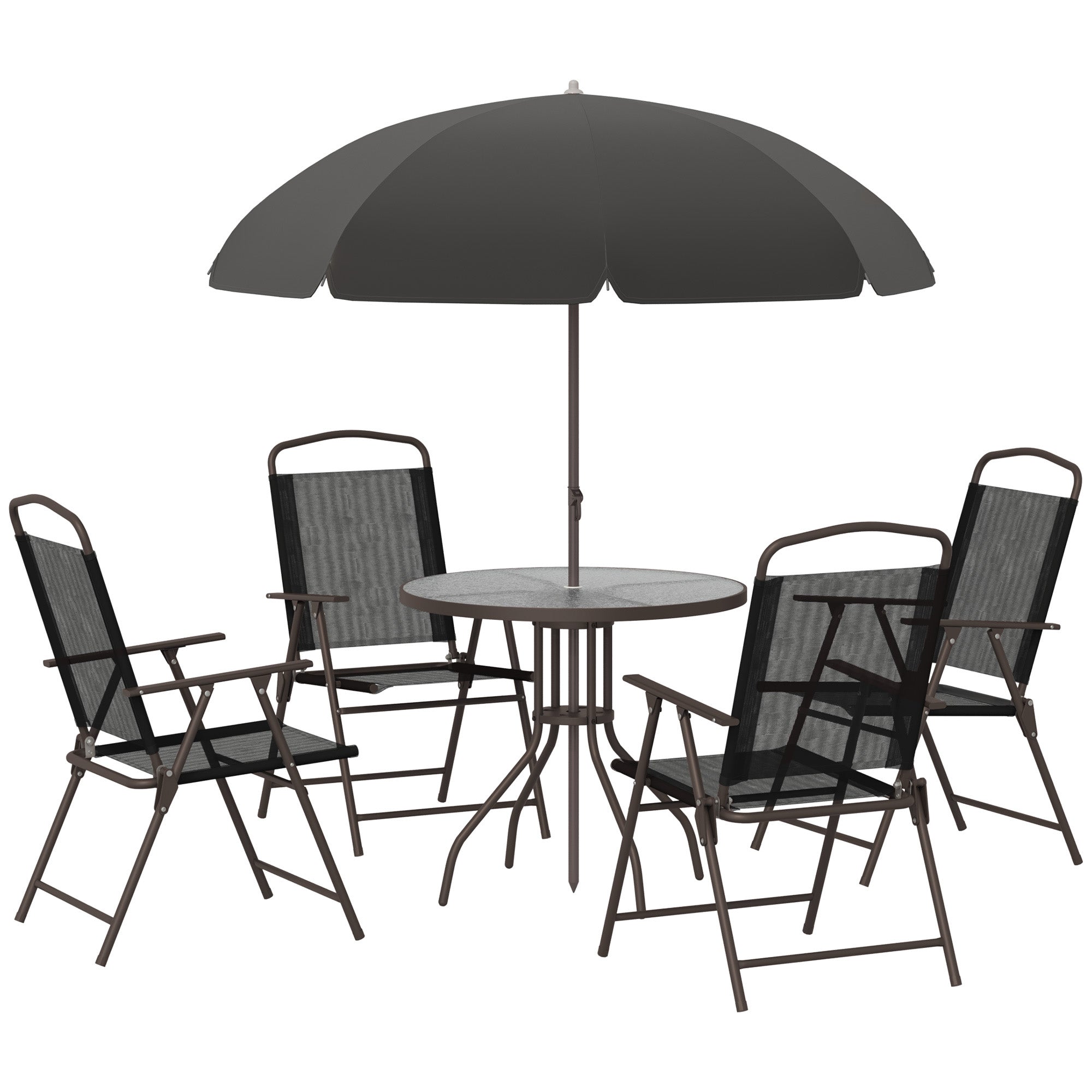 Outsunny 6PC Garden Dining Set with Umbrella Outdoor Patio Furniture Round Table Folding Chairs Cream-white 