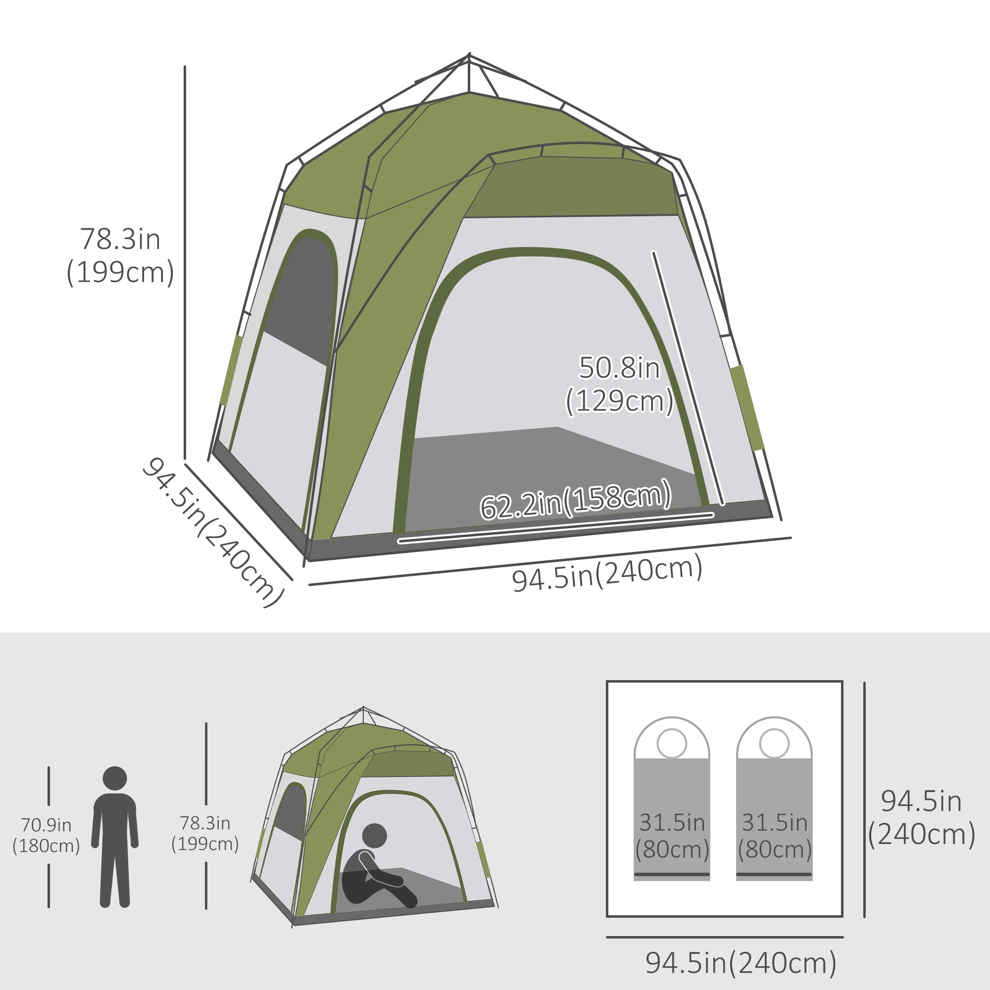 Outsunny Automatic Camping Tent Instant Outdoor Easy Pop Up Portable Backpacking Dome Shelter 4 Person Green 