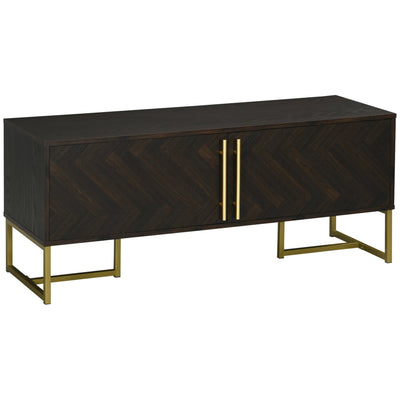HOMCOM TV Stand for 55" TVs 2 Door Cabinets 2 Cable Managements Adjustable Shelves Natural Finish 