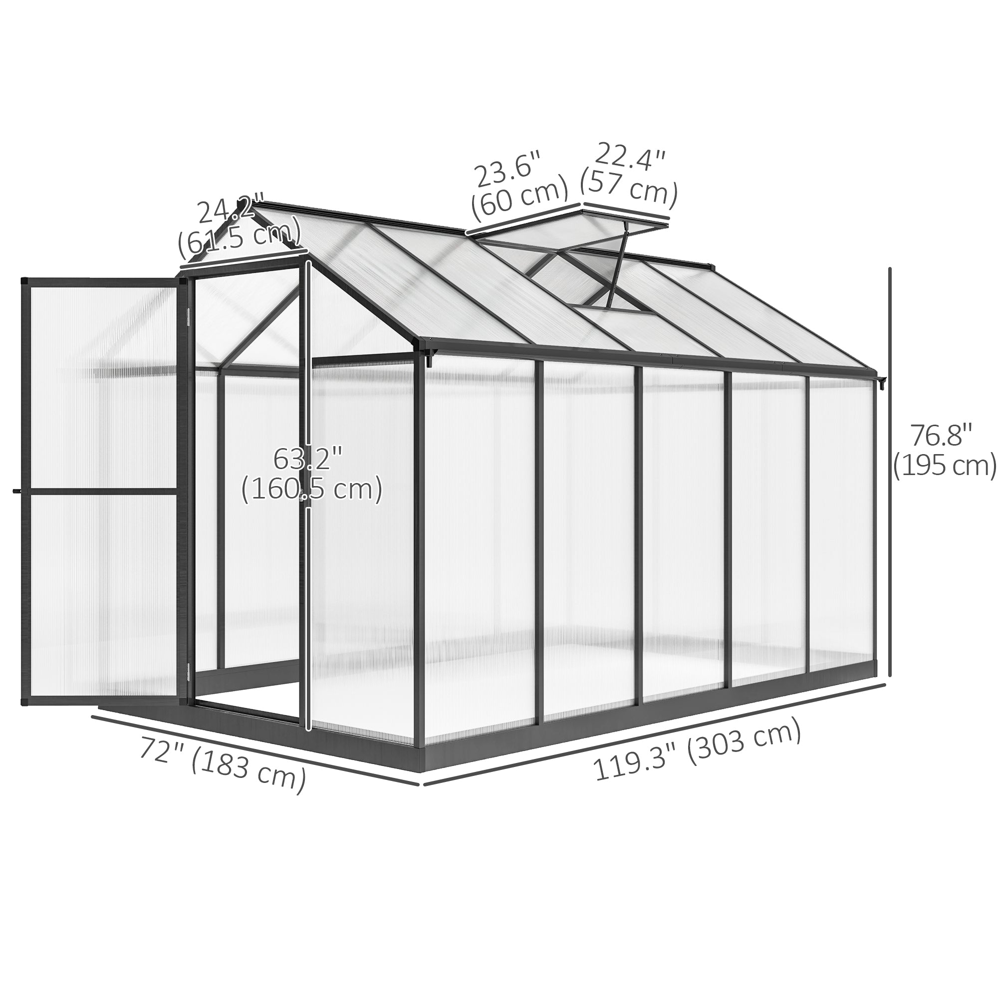 Outsunny 10' x 6' x 6.4' Walk-in Garden Greenhouse Polycarbonate Panels Plants Flower Growth Shed Cold Frame Outdoor Portable Warm House Aluminum Frame, Charcoal Grey 