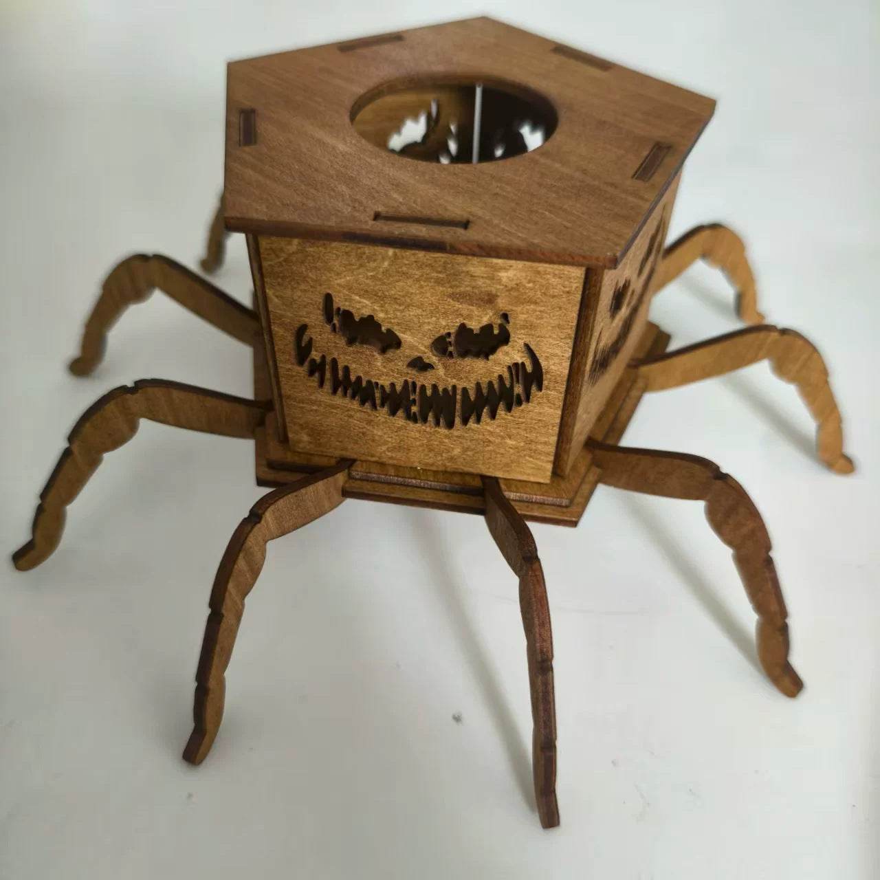 Cross-border New Ghost Halloween Spider Mini Lantern Candlestick Decorations Interesting Ornaments Wooden Craftwork 