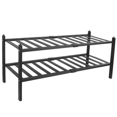 Bamboo Shoe Rack 2-Tier Stackable Shoe Shelf Free Standing Small Shoe Storage Organizer for Entryway Closet Bedroom Bathroom Living Room 